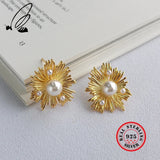 925 Silver Pearl Earring Boucle D'Oreille Female Accessory Stud