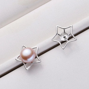 925 Silver Pearl Earrings 5 Star Stud Charm Findings Jewelry Women's Accessories