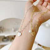 925 Silver Pearl Lock Heart Pendant Necklace Wide Chain Jewelry