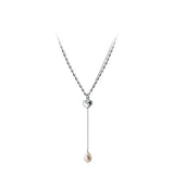 925 Silver Pearl Heart Tassel Choker Necklace for Women