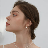 925 Silver Pearl Hoop Earrings Round Wedding Earrings