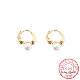 925 Silver Pearl Hoop Earrings Round Wedding Earrings
