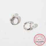 925 Silver Pearl Hoop Earrings Round Wedding Earrings