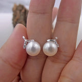 925 Silver Pearl Stud Earrings 7mm Round CZ Stone Jewellery