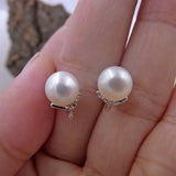925 Silver Pearl Stud Earrings 7mm Round CZ Stone Jewellery
