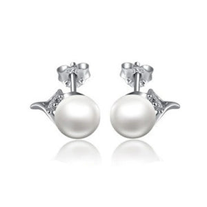 925 Silver Pearl Stud Earrings 7mm Round CZ Stone Jewellery