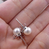 925 Silver Pearl Stud Earrings 7mm Round CZ Stone Jewellery