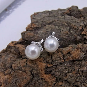 925 Silver Pearl Stud Earrings 7mm Round CZ Stone Jewellery