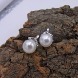 925 Silver Pearl Stud Earrings 7mm Round CZ Stone Jewellery