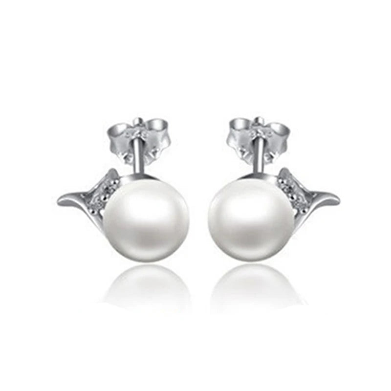 925 Silver Pearl Stud Earrings 7mm Round CZ Stone Jewellery