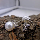 925 Silver Pearl Stud Earrings 7mm Round CZ Stone Jewellery