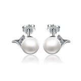 925 Silver Pearl Stud Earrings 7mm Round CZ Stone Jewellery