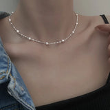 925 Silver Pearl Long Chain Choker Necklace For Women