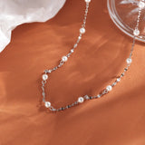 925 Silver Pearl Long Chain Choker Necklace For Women
