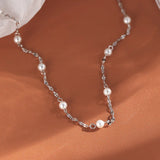 925 Silver Pearl Long Chain Choker Necklace For Women