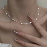 925 Silver Pearl Long Chain Choker Necklace For Women