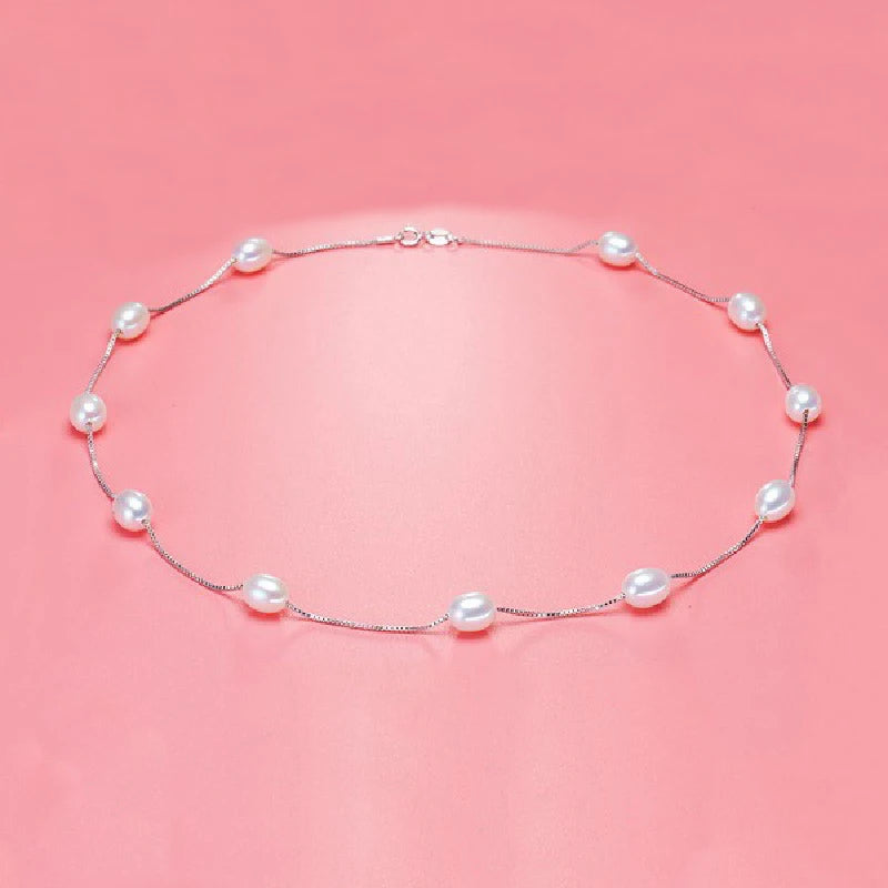 925 Silver Pearl Necklace Freshwater Pearl Chains Necklaces Women Gift