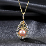 925 Silver Pearl Necklace Zircon Pave Ethnic Style Pendant Necklace JPN333
