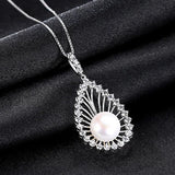 925 Silver Pearl Necklace Zircon Pave Ethnic Style Pendant Necklace JPN333