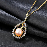 925 Silver Pearl Necklace Zircon Pave Ethnic Style Pendant Necklace JPN333