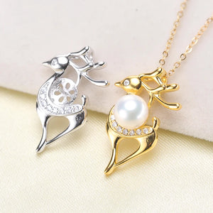 925 Silver Pearl Pendant Christmas Deer Snow Necklace Setting