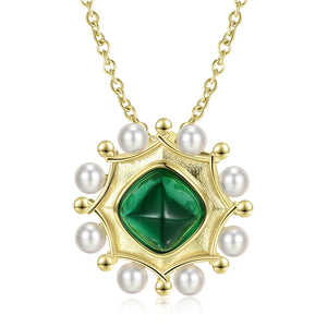 925 Silver Pearl Green Nano Stone Pendant Necklace