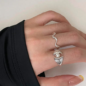 925 Sterling Silver Pearl Shell Rings for Women Girls