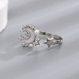 925 Silver Pearl Shell Star Moon Ring Women Party Jewelry