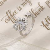 925 Silver Pearl Shell Star Moon Ring Women Party Jewelry