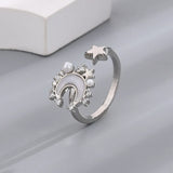 925 Silver Pearl Shell Star Moon Ring Women Party Jewelry