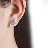 925 Silver Pearl Snowflake Stud Earrings Jewelry