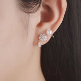 925 Silver Pearl Snowflake Stud Earrings Jewelry