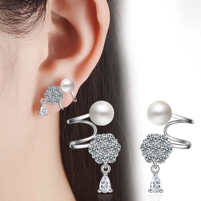 925 Silver Pearl Snowflake Stud Earrings Jewelry