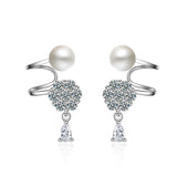 925 Silver Pearl Snowflake Stud Earrings Jewelry