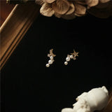925 Silver Pearl Stud Earrings Asymmetric Star Moon Women's Party Jewelry