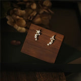925 Silver Pearl Stud Earrings Asymmetric Star Moon Women's Party Jewelry