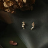 925 Silver Pearl Stud Earrings Asymmetric Star Moon Women's Party Jewelry