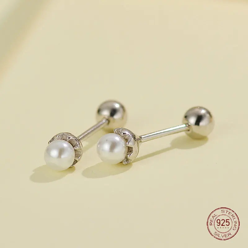 925 Sterling Silver Pearl Stud Earrings for Women