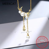 925 Silver Moon Necklace with Pearl Tassels for Women Choker Jewelry