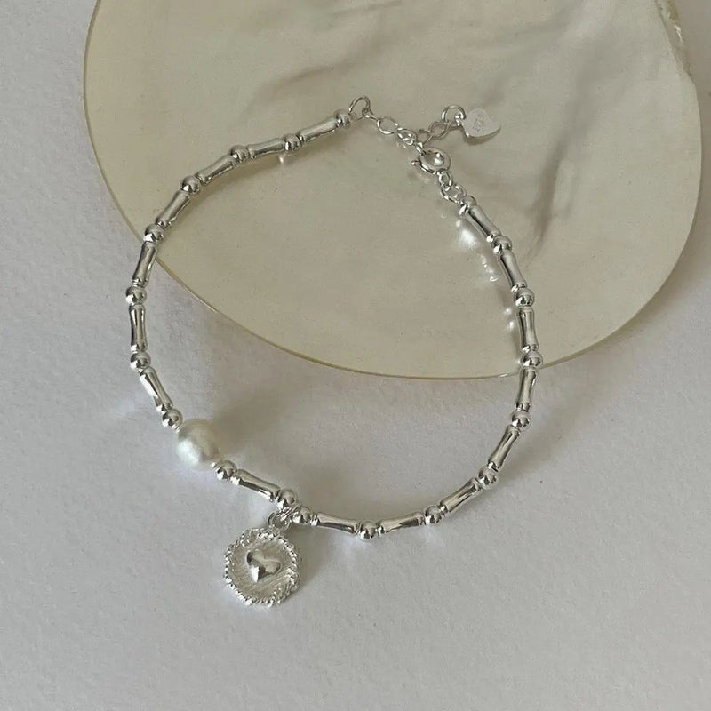 925 Silver Pearls Bamboo Knots Bracelet Women Girl Birthday Gift