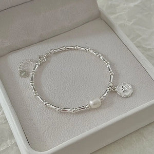 925 Silver Pearls Bamboo Knots Bracelet Women Girl Birthday Gift