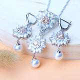 925 Silver Pearls Set Champagne Zircon Wedding Necklace