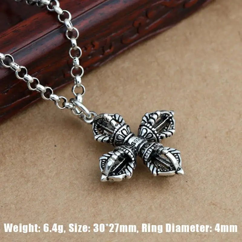925 Silver Cross Vajra Pendant for Men and Women