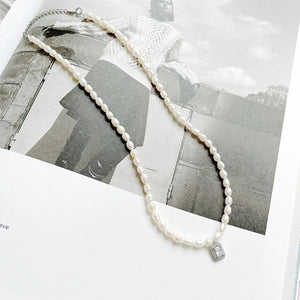 925 Silver Pendant CZ Choker Freshwater Pearl Necklace