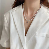 925 Silver Pendant CZ Choker Freshwater Pearl Necklace