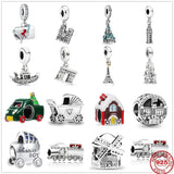 925 Silver Baby Carriage Tower Pendant Charm for Bracelet