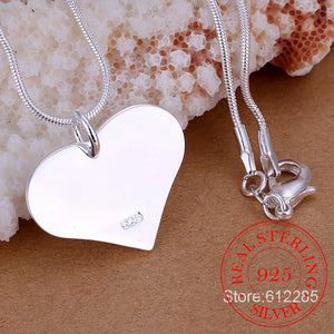 925 Silver Heart Pendant Chain Choker Necklace