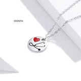 925 Silver Doctor Stethoscope Heart Coin Necklace