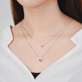 925 Silver Double Layer Crystal Pendant Necklace for Women