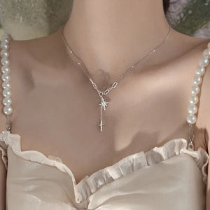 925 Silver Pendant Necklace Octagonal Star Clavicle Chain Vintage Jewelry